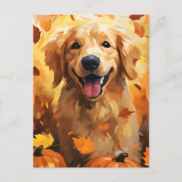 Postal Acción de Gracias de Otoño de Golden Retriever
