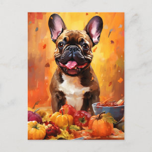 Postal Acción de Gracias de otoño en el Bulldog francés