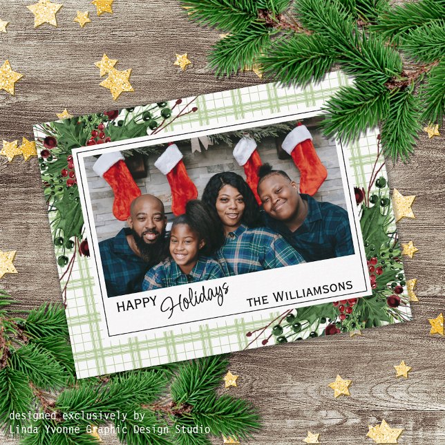 Postal Acebo verde elegante bayas rojas Follaje botánico (Subido por el creador)