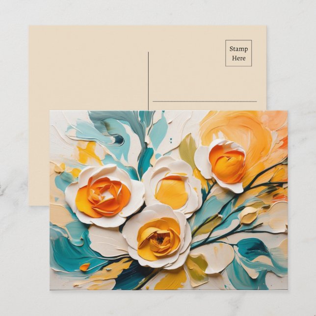 Postal Aceite acrílico de flores de primavera animadas (Anverso / Reverso)