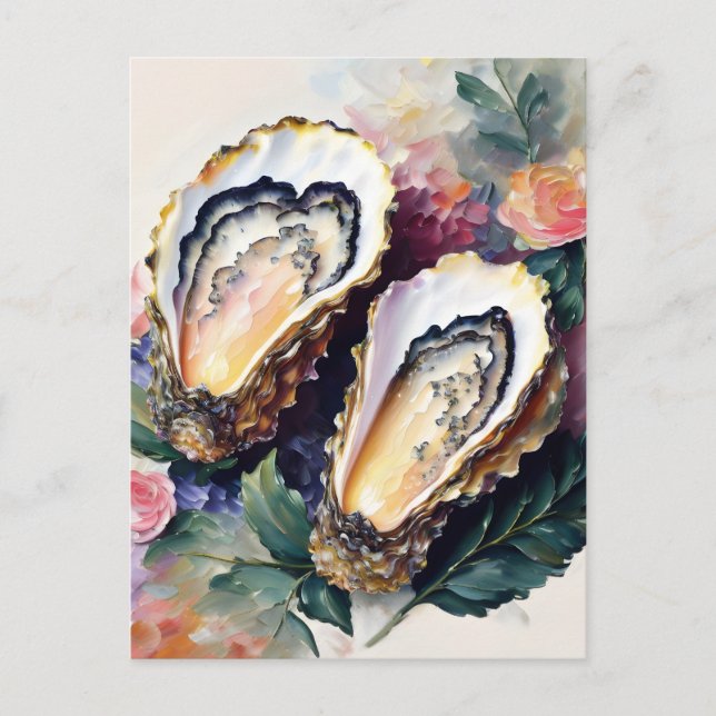Postal Aceite de ostras pintura botánica (Anverso)