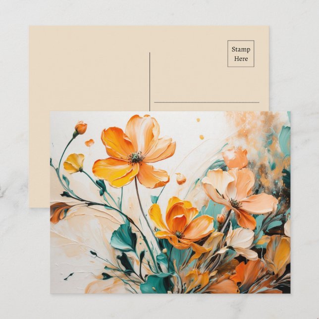 Postal Aceite floral de primavera caprichosa Acrílico (Anverso / Reverso)