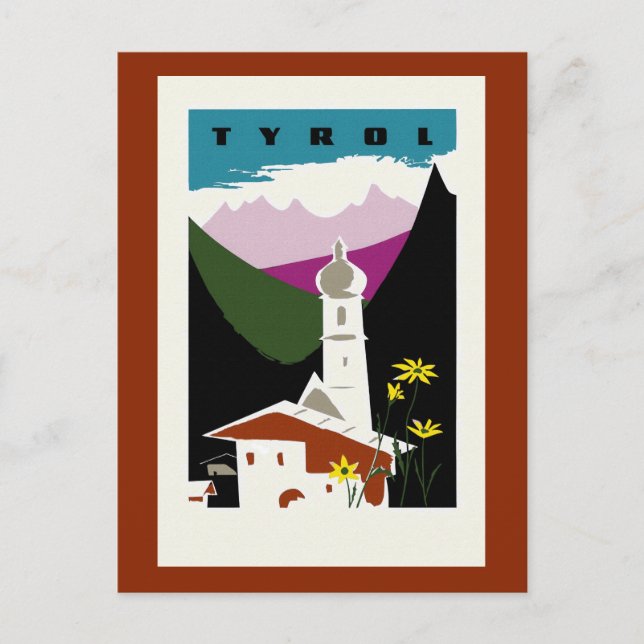 Postal Aceite retro dibujo pastel Tyrol Austria viajar (Anverso)