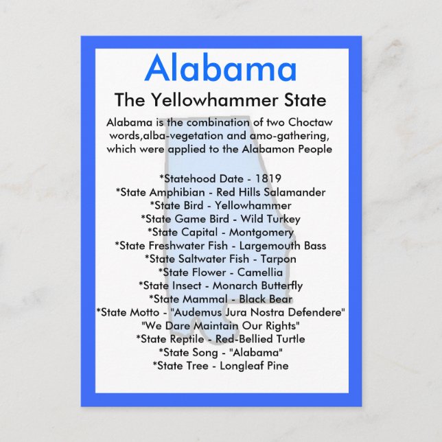 Postal Acerca de Alabama (Anverso)