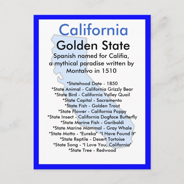Postal Acerca de California (Anverso)