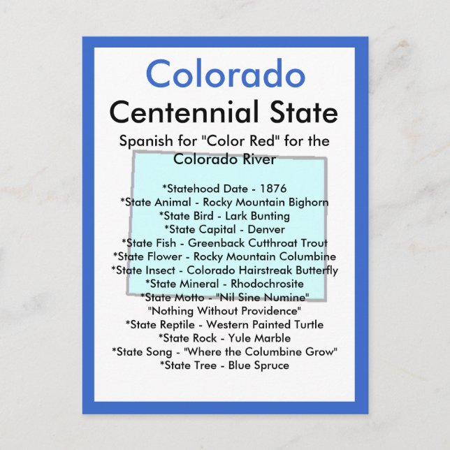Postal Acerca de Colorado (Anverso)