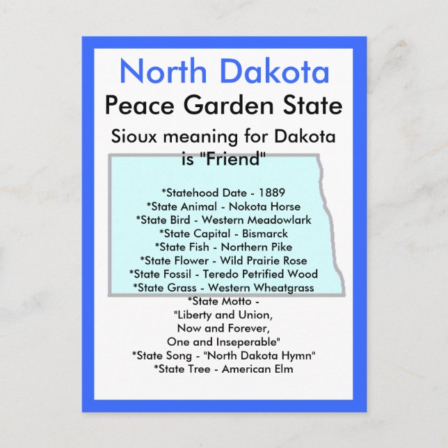 Postal Acerca de Dakota del Norte (Anverso)