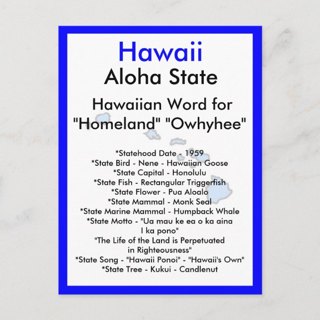 Postal Acerca de Hawaii (Anverso)