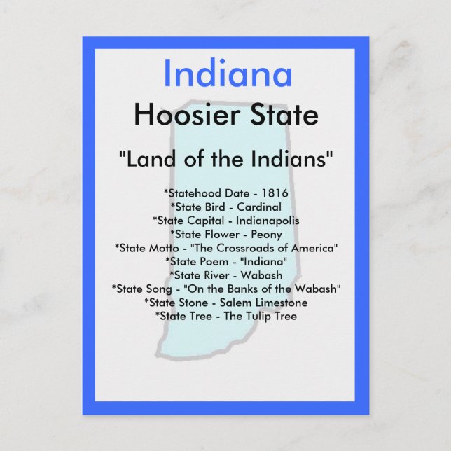 Postal Acerca de Indiana (Anverso)