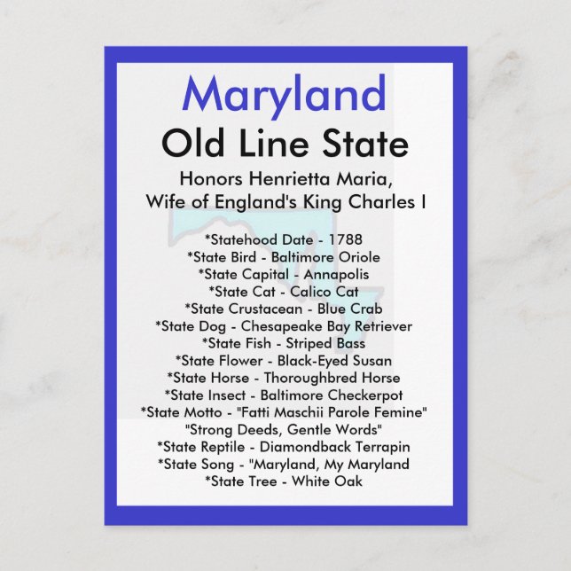 Postal Acerca de Maryland (Anverso)