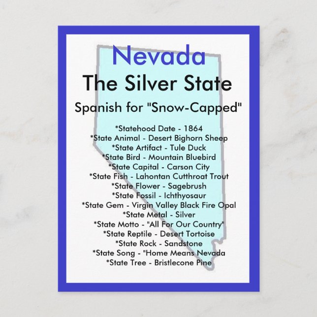 Postal Acerca de Nevada (Anverso)