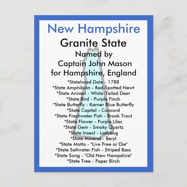 Postal Acerca de New Hampshire (Anverso)