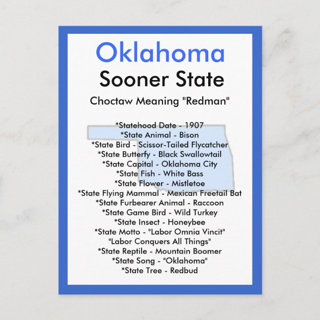 Postal Acerca de Oklahoma (Anverso)