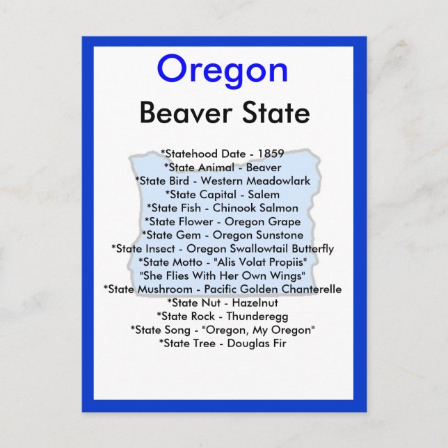Postal Acerca de Oregon (Anverso)