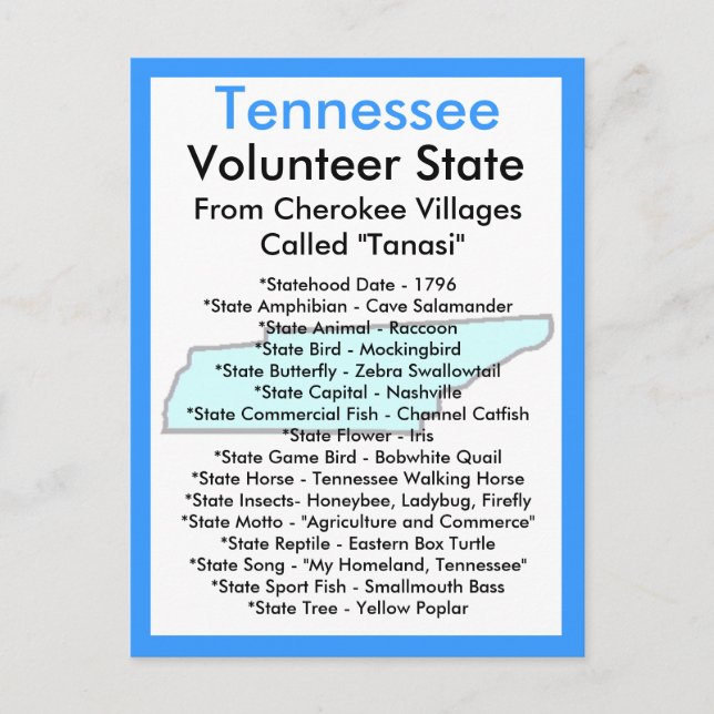 Postal Acerca de Tennessee (Anverso)