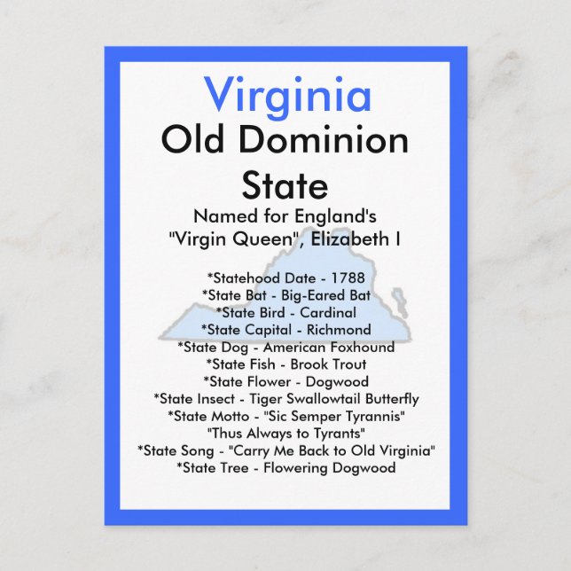 Postal Acerca de Virginia (Anverso)