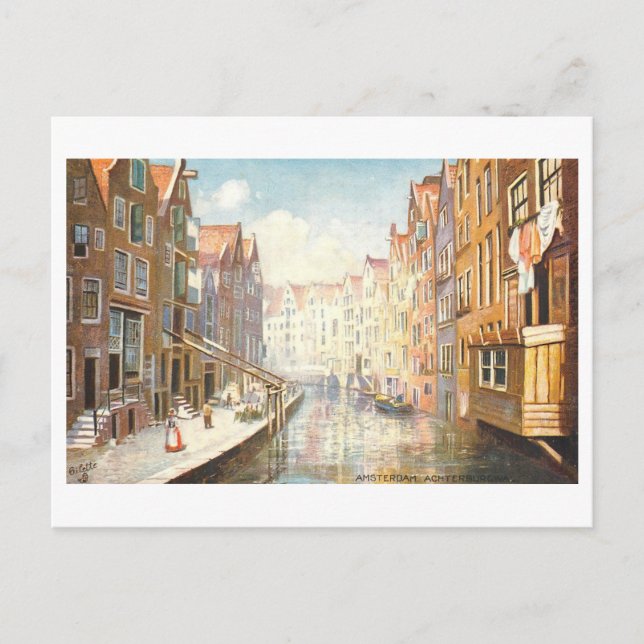 Postal Achterburgwal antiguo en Ámsterdam (Anverso)