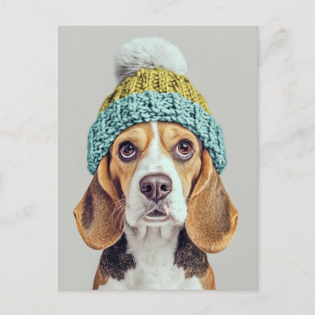 Postal Acogedor beagle en un Gorra de invierno (Anverso)