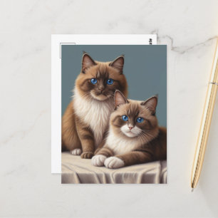 Postal Acogedor par de gatos de Ragdoll Fluffy Art Mascot