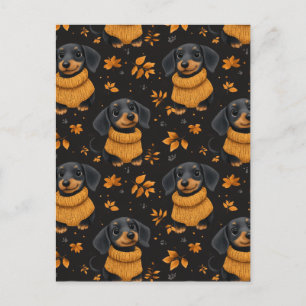 Postal Acogedor patrón de otoño de Dachshund - Diseño de