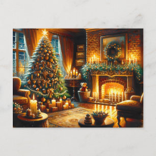 Postal Acogedora sala de estar decorada para Navidades en