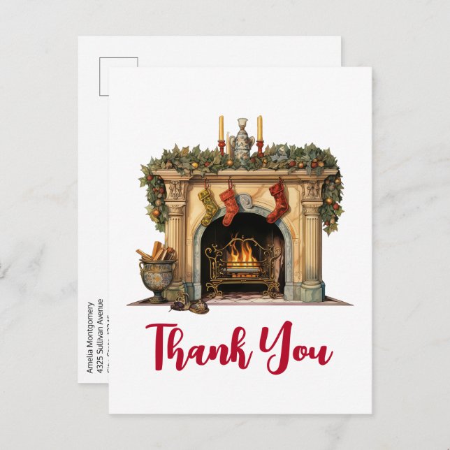 Postal Acogedores Navidades de la chimenea victoriana Gra (Anverso / Reverso)