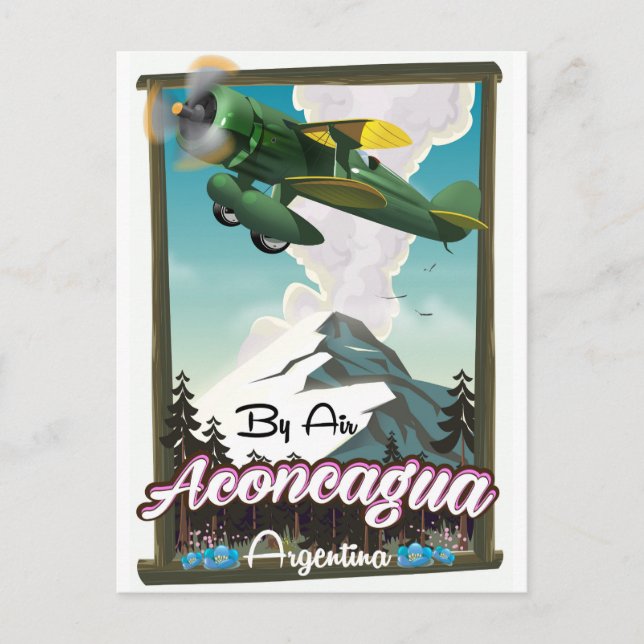 Postal Aconcagua-Argentina poster de vuelo vintage impres (Anverso)