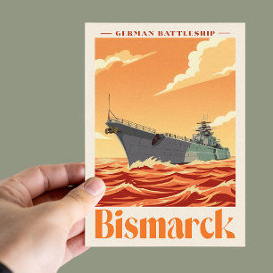 Postal Acorazado alemán Bismarck - Póster naval vintage