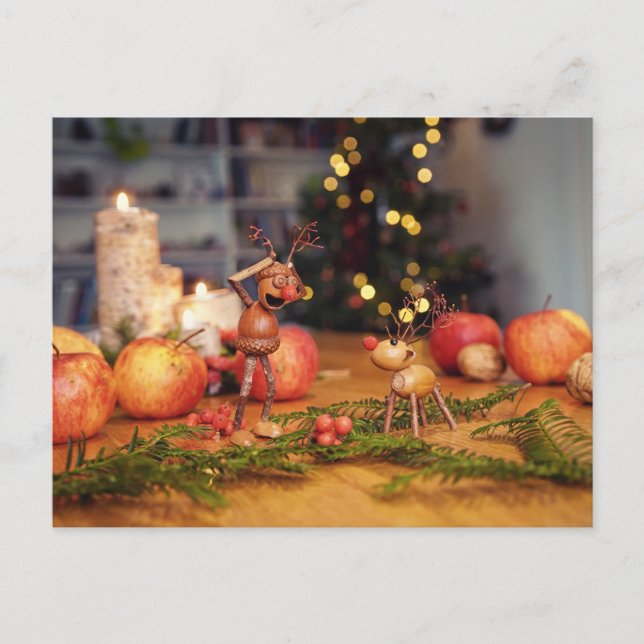 Postal Acorn elf con Navidades renos (Anverso)