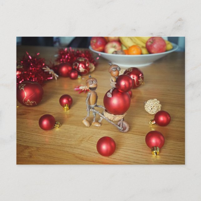 Postal Acorn elves con decoraciones navideñas - Navidades (Anverso)