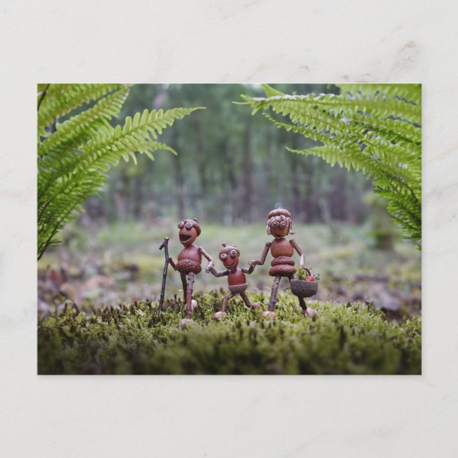 Postal Acorn elves family dando un paseo (Anverso)