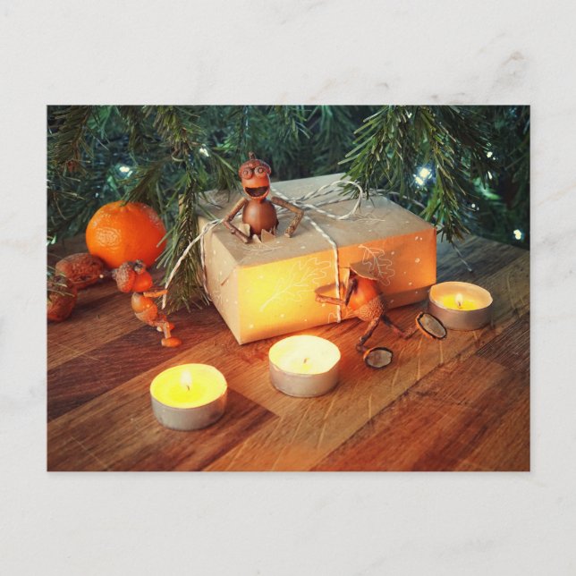 Postal Acorn elves unpacking Christmas gift box  (Anverso)
