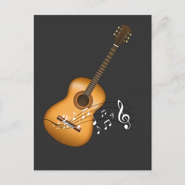 Postal Acoustic Guitar Player Musical Notes Músico de art (Anverso)