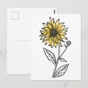 Postal Acrílico de girasol de arte de línea estética de a