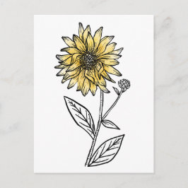 Postal Acrílico de girasol de arte de línea estética de a