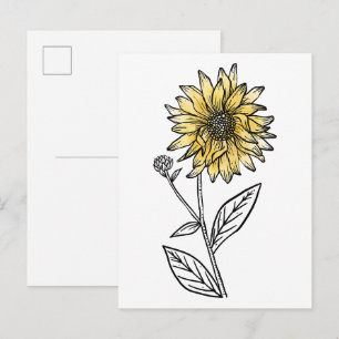 Postal Acrílico de girasol de arte de línea estética de a