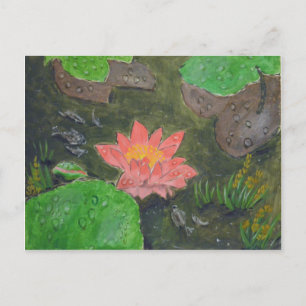 Postal Acrílico sobre lienzo, flor de lirio de agua rosa