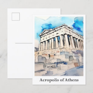 Postal Acrópolis de Atenas Grecia Watercolor Travel