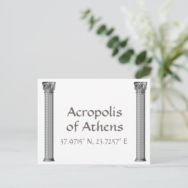 Postal Acrópolis de Atenas Latitud Longitud (Anverso de pie)