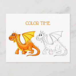 Postal Actividad de colorear un lindo dragón naranja y am