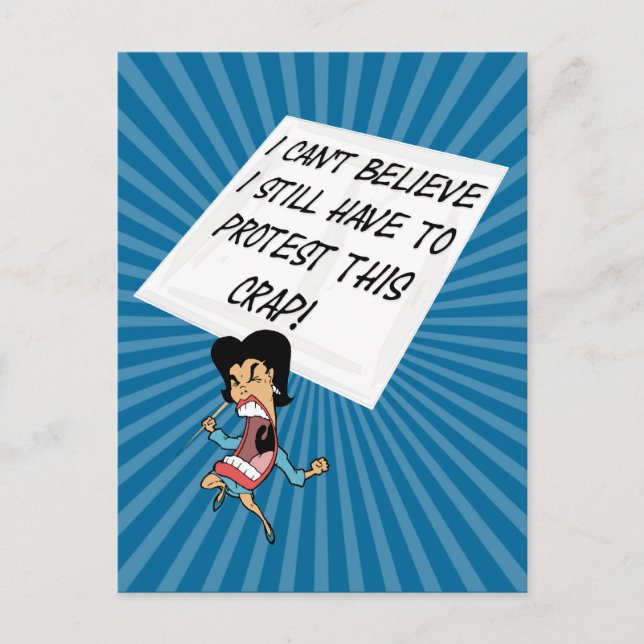 Postal Activista furioso con cartel de protesta (Anverso)