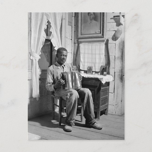Postal Actor de acordeón afroamericano, 1941 (Anverso)