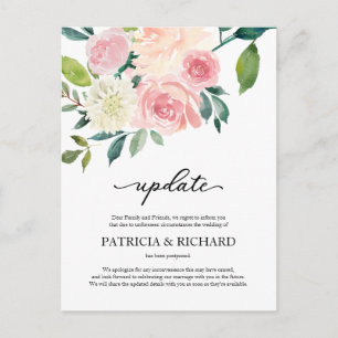 Postal Actualización de aplazamiento de boda floral rosad