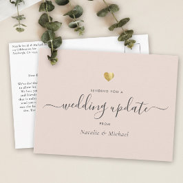 Postal Actualización de boda Elegant Script Gold Rubor Pi