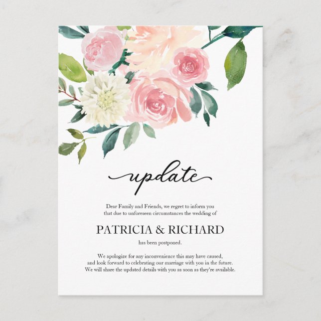 Postal Actualización de postergación de Boda Floral de Ru (Anverso)