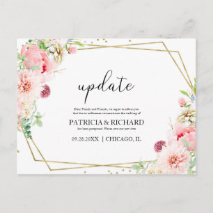 Postal Actualizar Boda Floral Rosada Cambiar La Fecha