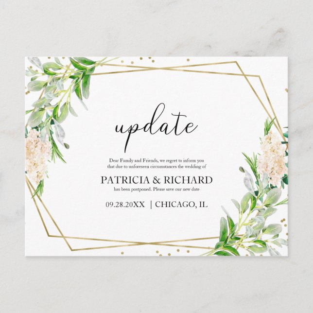 Postal Actualizar elegante boda de vegetación nueva fecha (Anverso)
