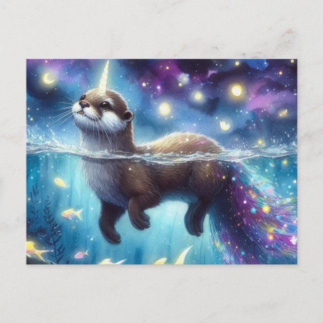 Postal Acuarela Adorable Otter Unicorn (Anverso)