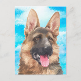 Postal Acuarela Alsatian del mascota del perro de pastor