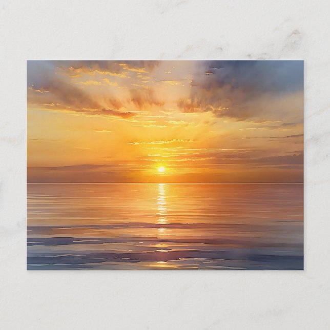 Postal Acuarela Amanecer Sobre Mar Calmo (Anverso)